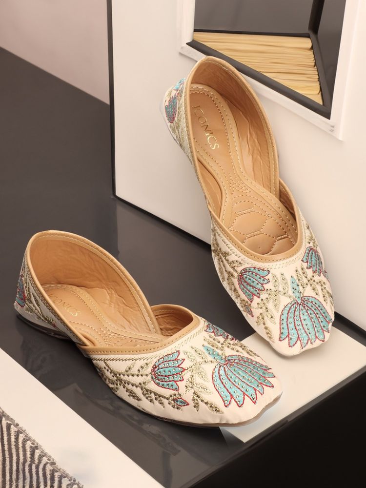 Iconics Womens Beige Color Embroidered Comfortable Juttis-image-47
