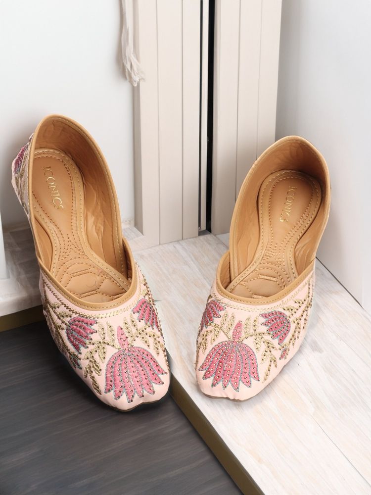 Iconics Womens Pink Color Embroidered Comfortable Juttis-image-39