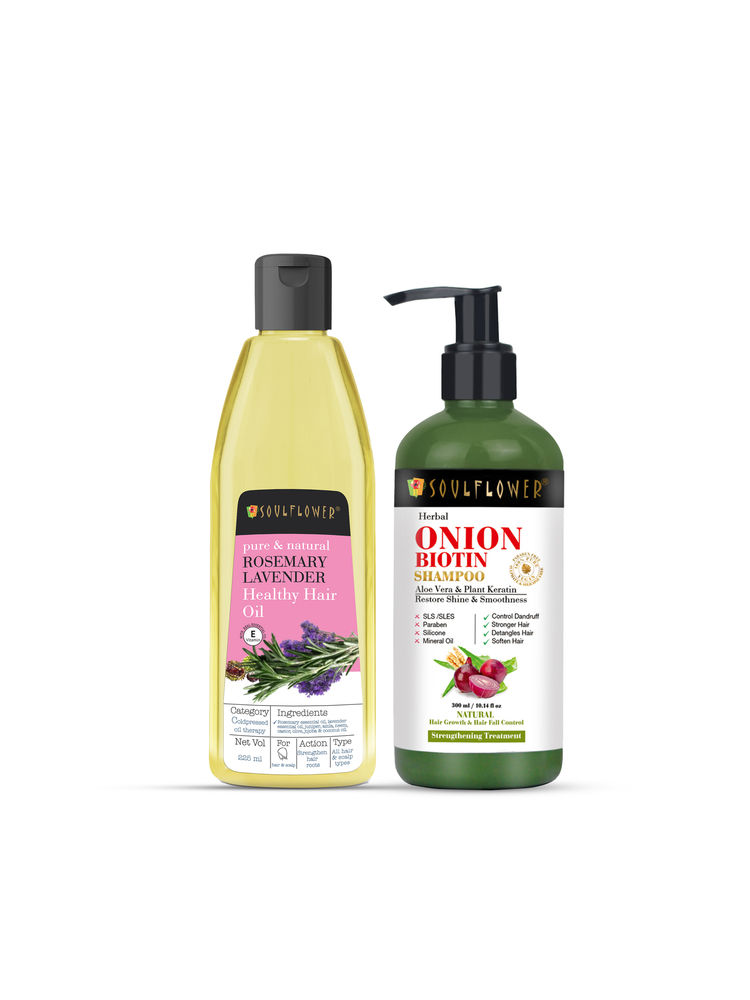 Soulflower Hair Care Kit For Dry Damaged Hair & Scalp (Rosemary Lavender & Biotin Shampoo )