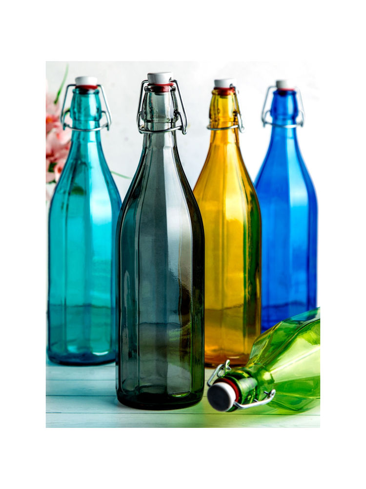 Bormioli Rocco Oxford Glass Bottle with Cap 1 L Set of 2 Dark Blue-image-5