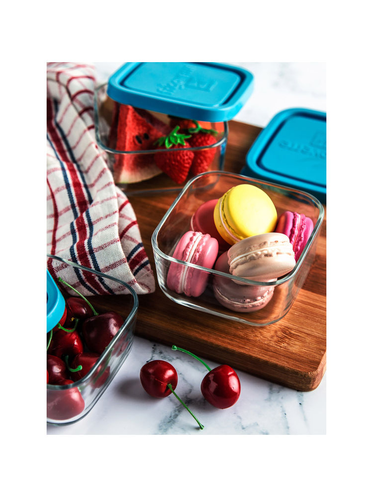 Bormioli Rocco Frigoverre Blue Lid Square Container 10cm Set of 3-picture-24