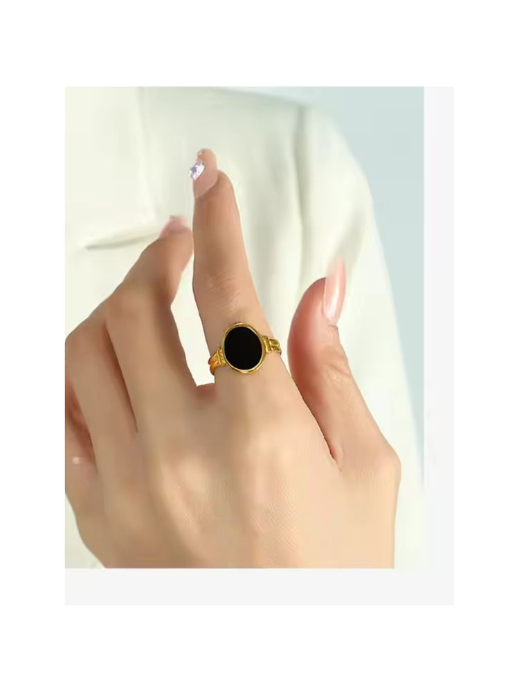 ZAISHA Black Oval Onyx 18K Gold Plated Ring-picture-25