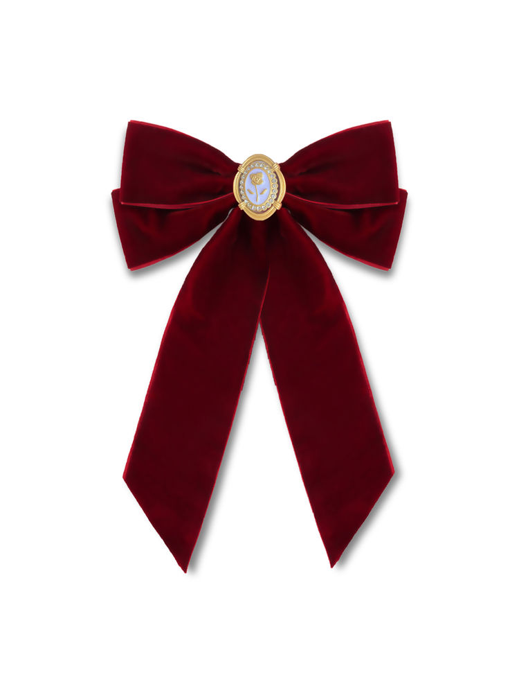 Majestique Velvet Hair Bow With Antique Brooch - Wine Red-picture-26