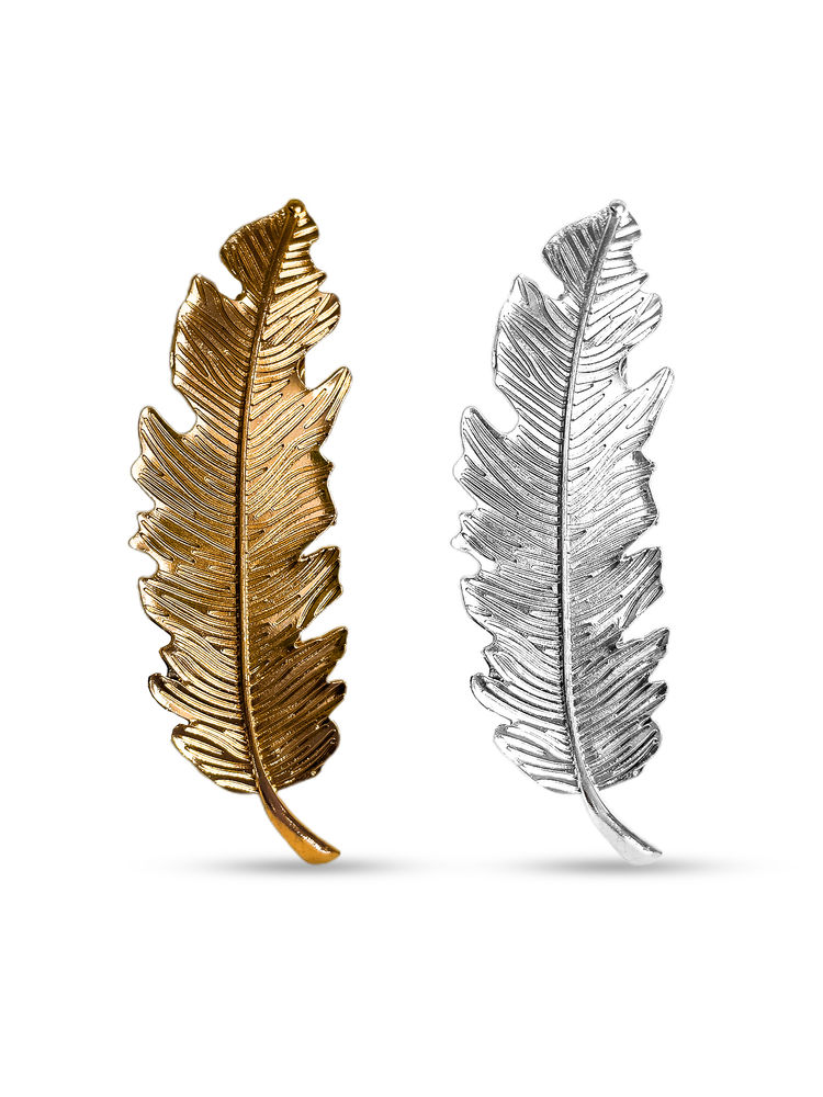 Majestique Gold & Silver Feather Metal Hair Clips - Set Of 2-image-17