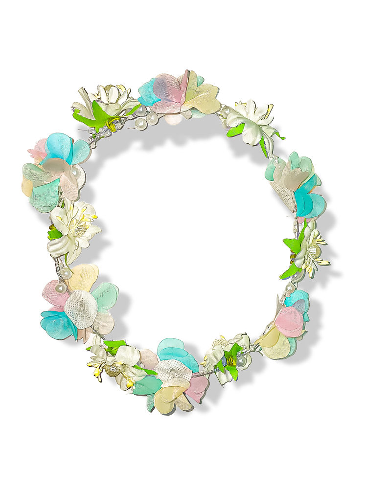 Majestique Multicolor Pastel Floral Hair Tiara Crown With Pearls-image-7