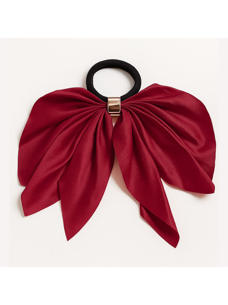 Majestique Satin Bow Hair Tie With Metal Clip - Red-image-6