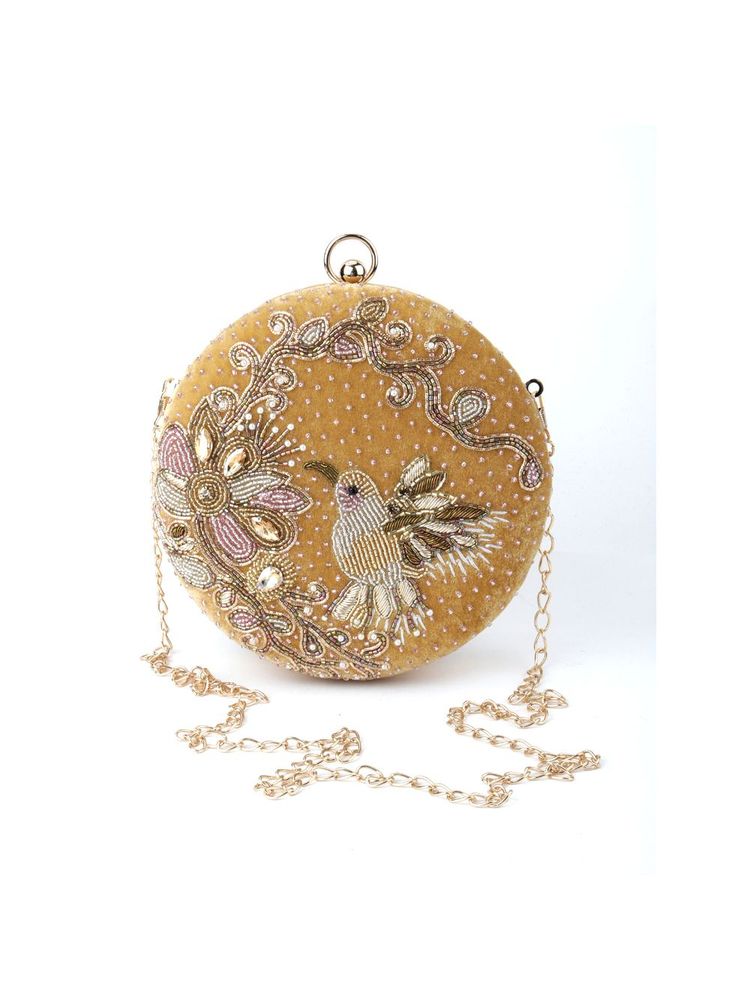Odette Yellow Round Designer Clutch-picture-4