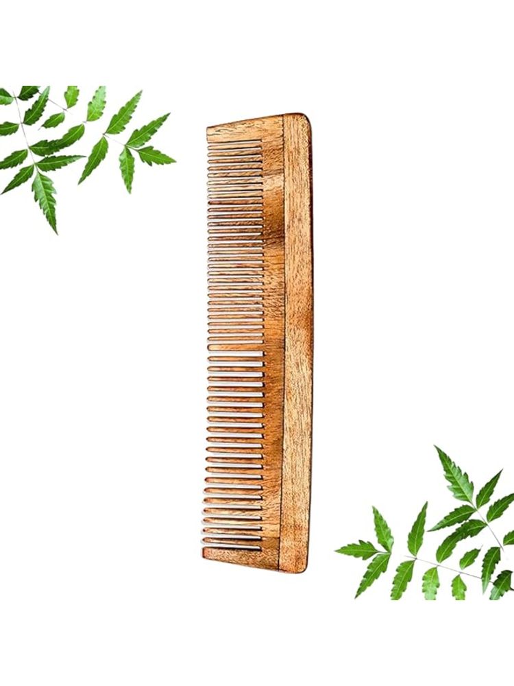 Bronson Professional Kacchi Neem Ayurvedic Wooden Comb - Dual Tooth for Detangling & Frizz Control