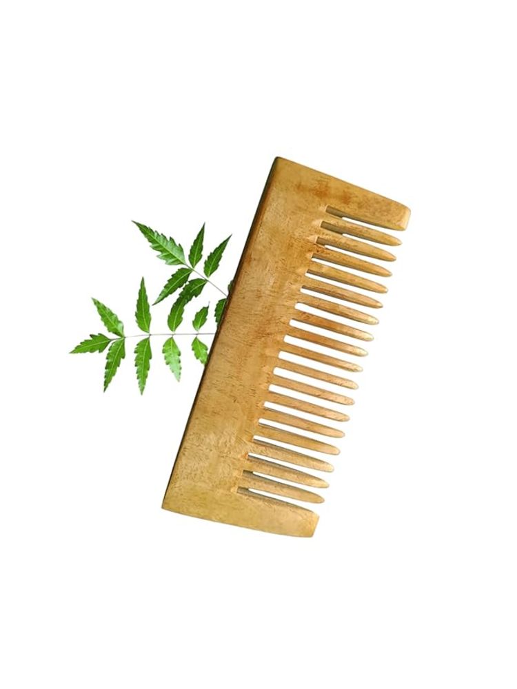 Bronson Professional Kacchi Neem Handmade Wooden Comb - Wide Tooth for Post Shampoo Detangling