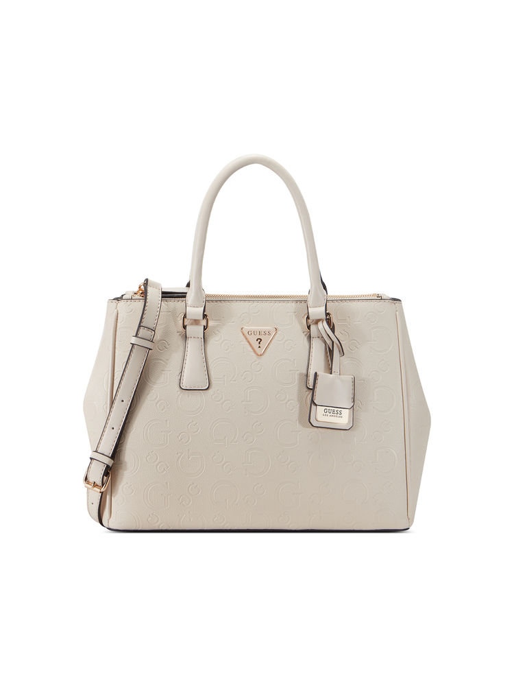 Guess Ivory Printed Grimball Satchel Bag with Detachable Strap-image-35