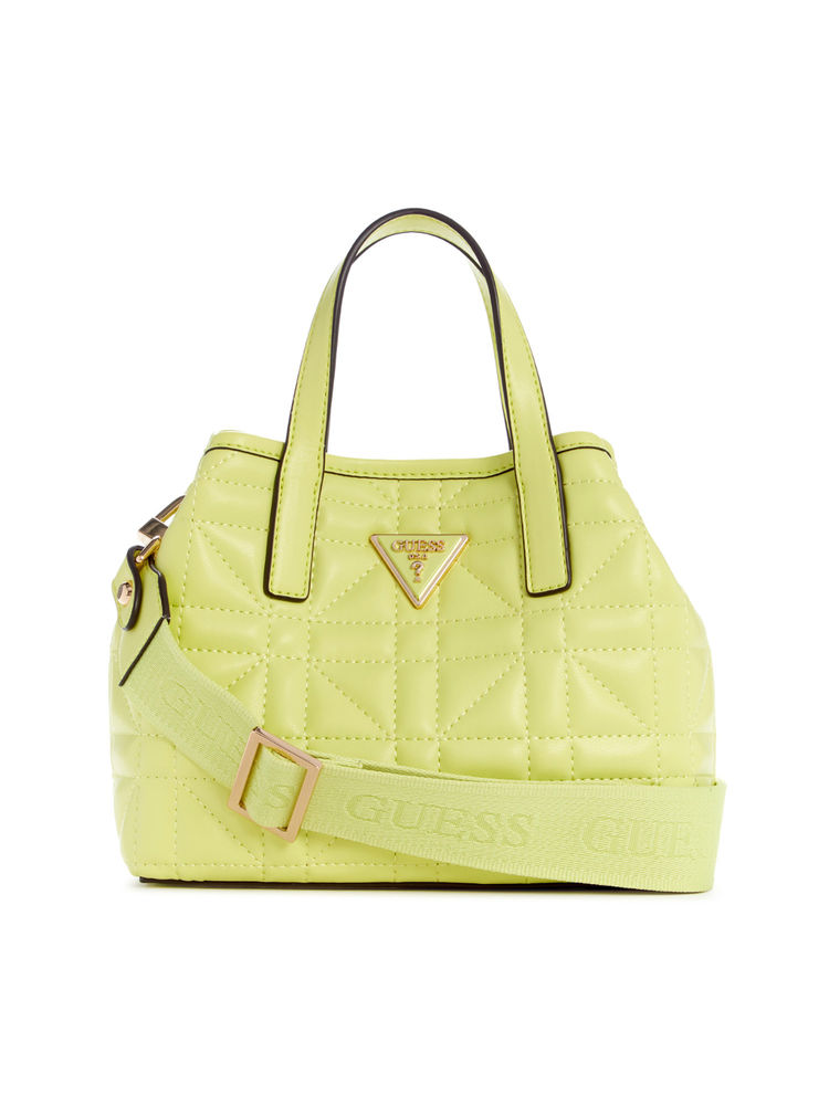 Guess Women Green PU Quilted Tote Bag with Detachable Strap-image-14