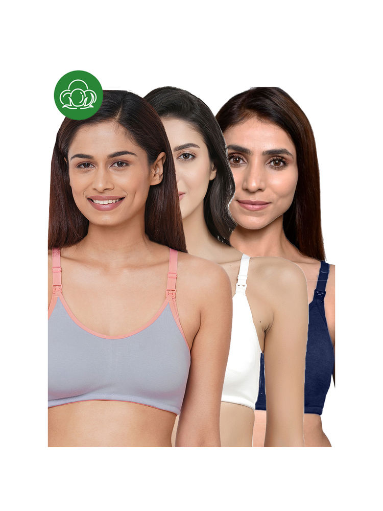 Inner Sense Women Organic Cotton Antimicrobial Feeding Bra (Pack of 3)-picture-0