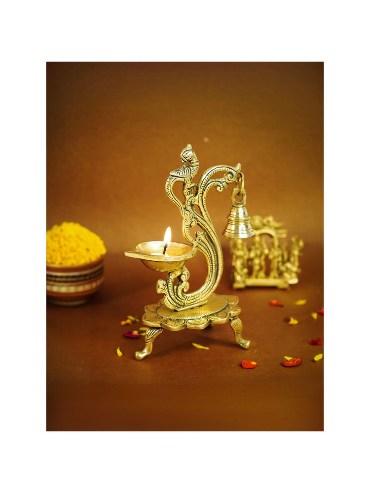 Ekhasa 100% Pure Brass Peacock Diya For Puja (Gold)-picture-27
