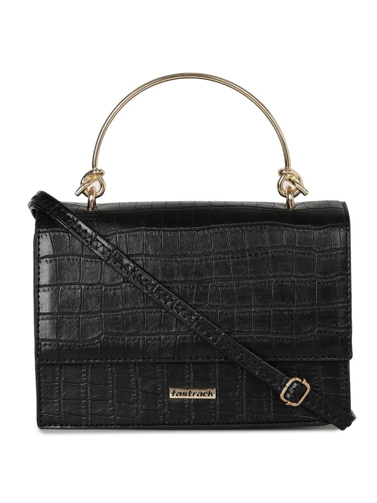 Fastrack Jet Black Croc-textured Party Sling Bag for Women-image-28