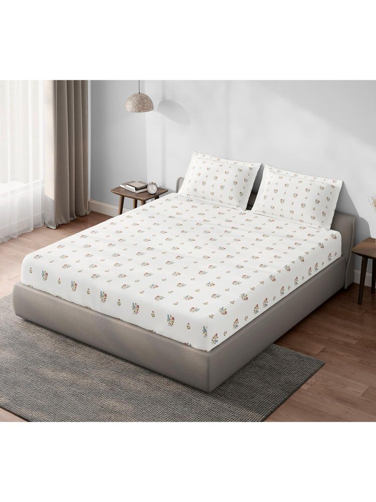 SPACES Aeris Floral Cream Bedsheet with 2 Pillow Covers-image-46