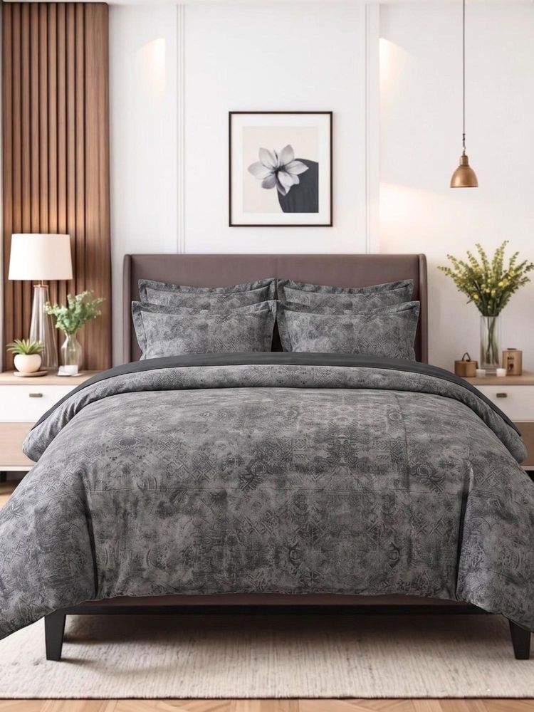 the White Moss Charcoal Grey 250TC Spindle King Bedsheet With 2 Pillow Covers-image-17