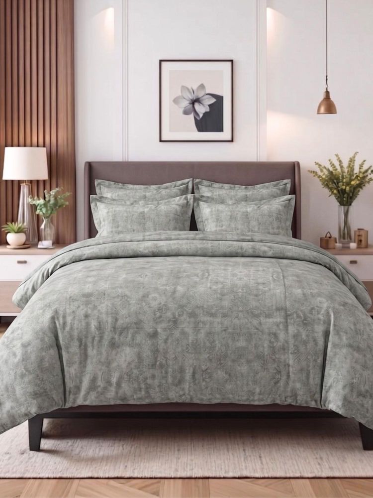 the White Moss Grey 250TC Spindle King Bedsheet With 2 Pillow Covers-picture-10