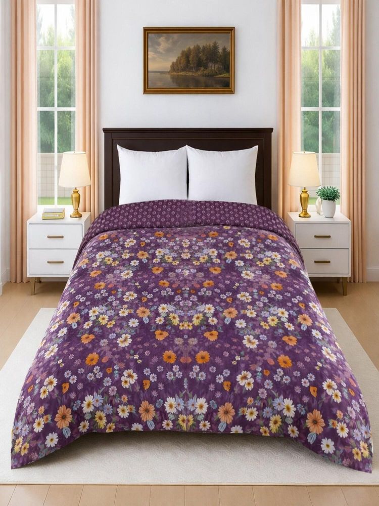 Threadwear Cotton Reversible Floral 350 GSM Double Bed Comforter - Purple-image-34