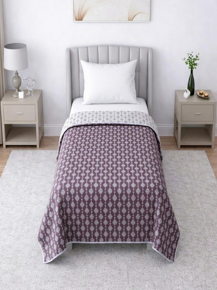 Threadwear White & Purple Floral 300 GSM Cotton Reversible Single Dohar-image-4