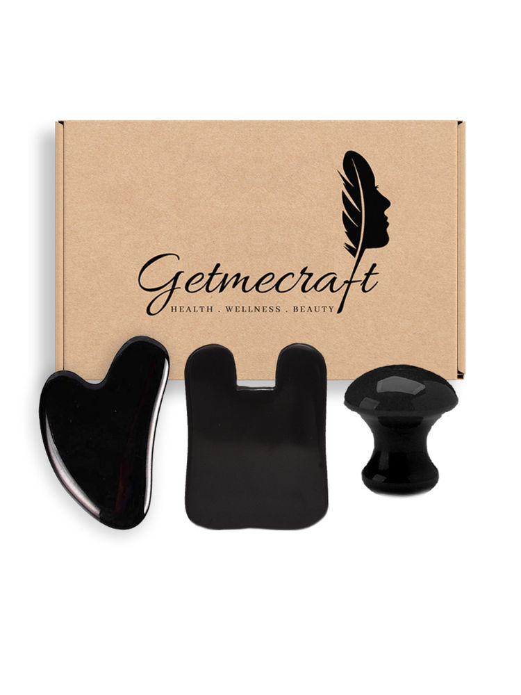 Getmecraft Black Obsidian, Mushroom And Rabbit Ear Shape Gua Sha Massage Tool Set-picture-23