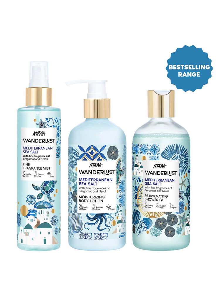 Wanderlust Mediterranean Sea Salt Shower Gel+ Body Lotion+ Fragrance Mist Combo