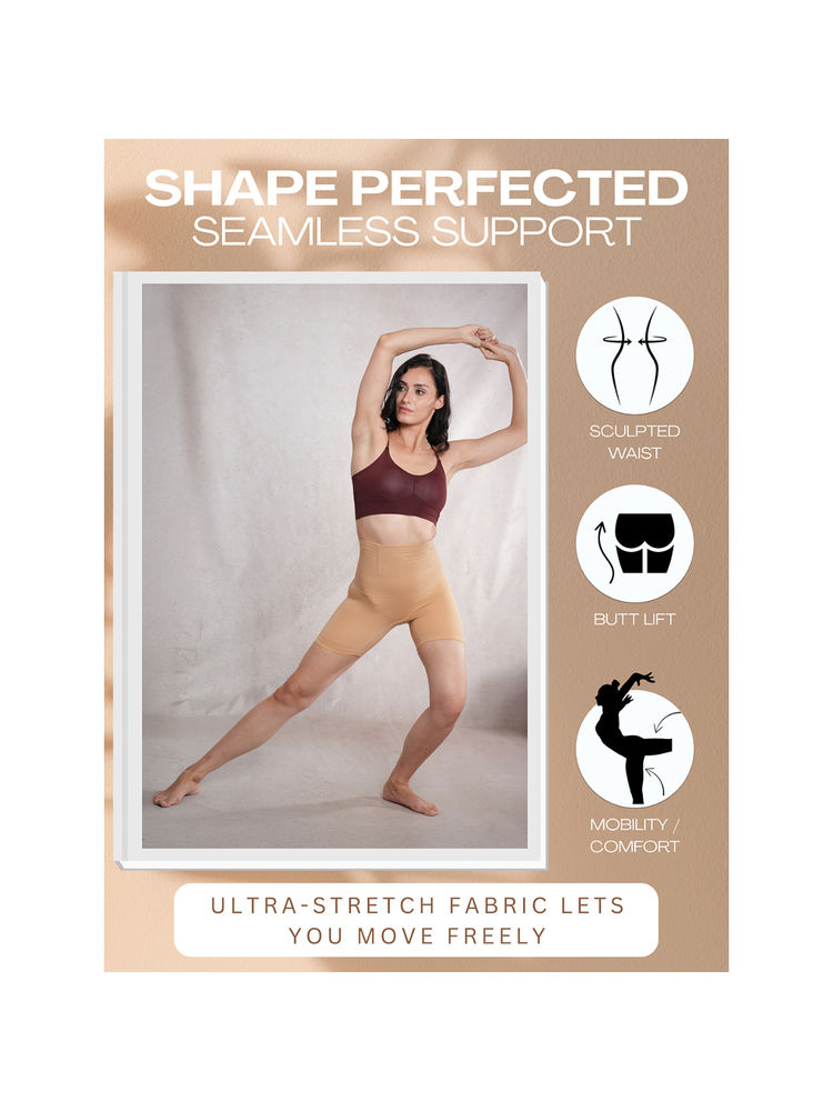 CrossKulture Beige High Waist Seamless Tummy Control Shapewear Shorts-picture-23