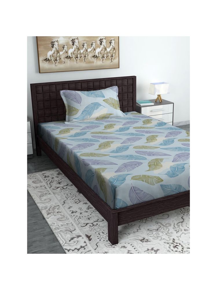 HOSTA HOMES Polycotton Blue Bed Sheet with 1 Pillow Covers (Single)-image-0