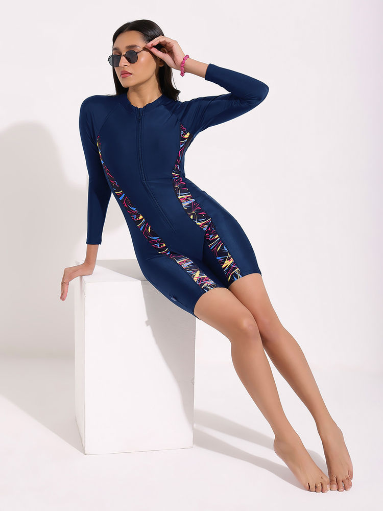 LYCOT Women Zip Swim Bodysuit Kneesuit Navy Blue-picture-42