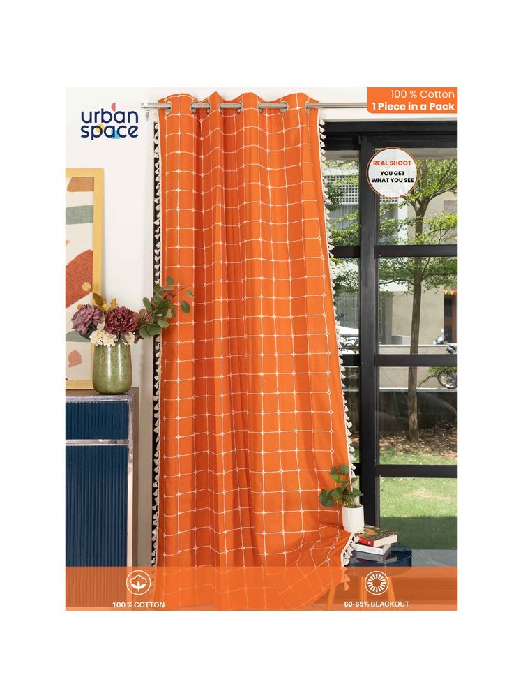 Urban Space Cotton Window Curtain with Eyelets & Tieback 1 Piece Aura Burnt Orange Checks-picture-27