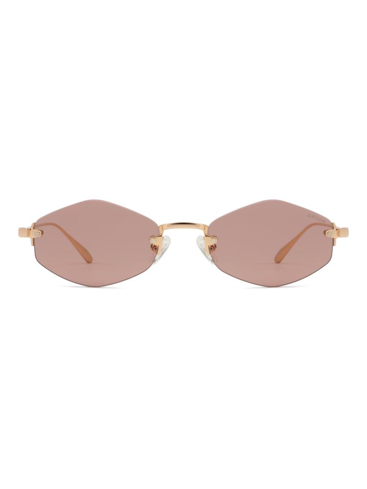 Opium Eyewear Unisex Brown Polycarbonate Lenses Gold Frame Hexa Sunglasses-image-49