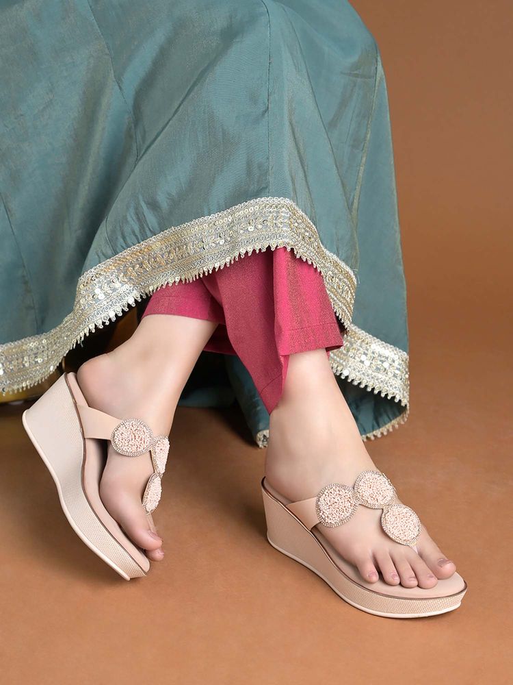 Shoetopia Rose Gold Elegant Beaded Wedges-picture-16