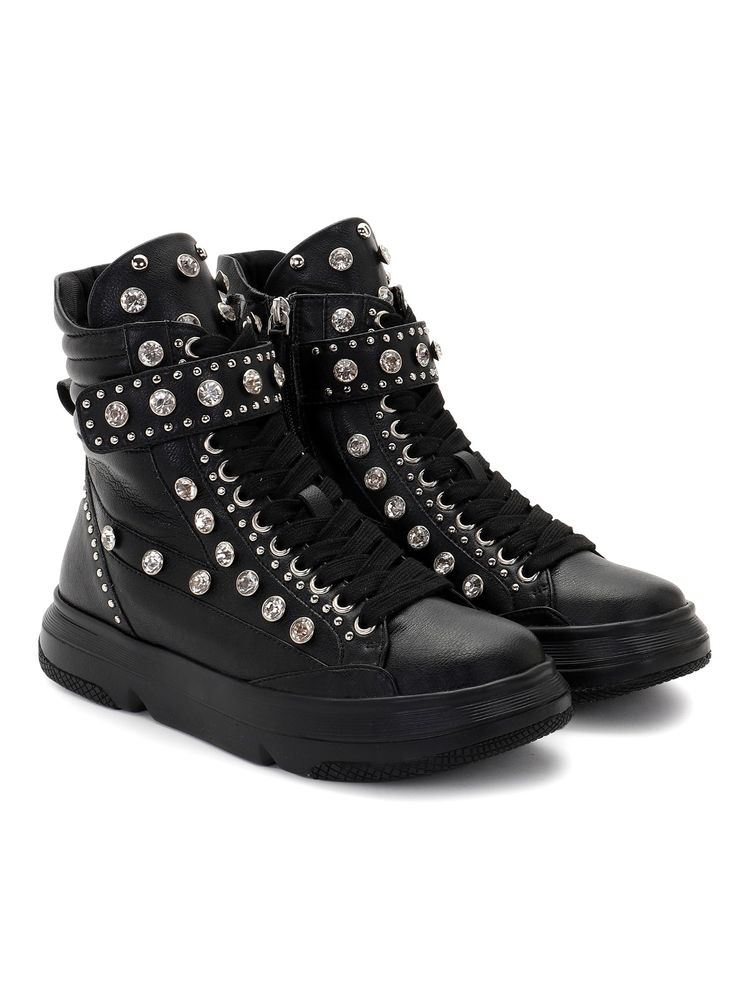 Saint G Black Pu Coated Leather and Glass Stud Women Sneaker-picture-27