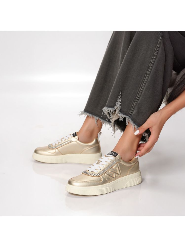 Saint G Women's Gold Leather Sneakers-image-2