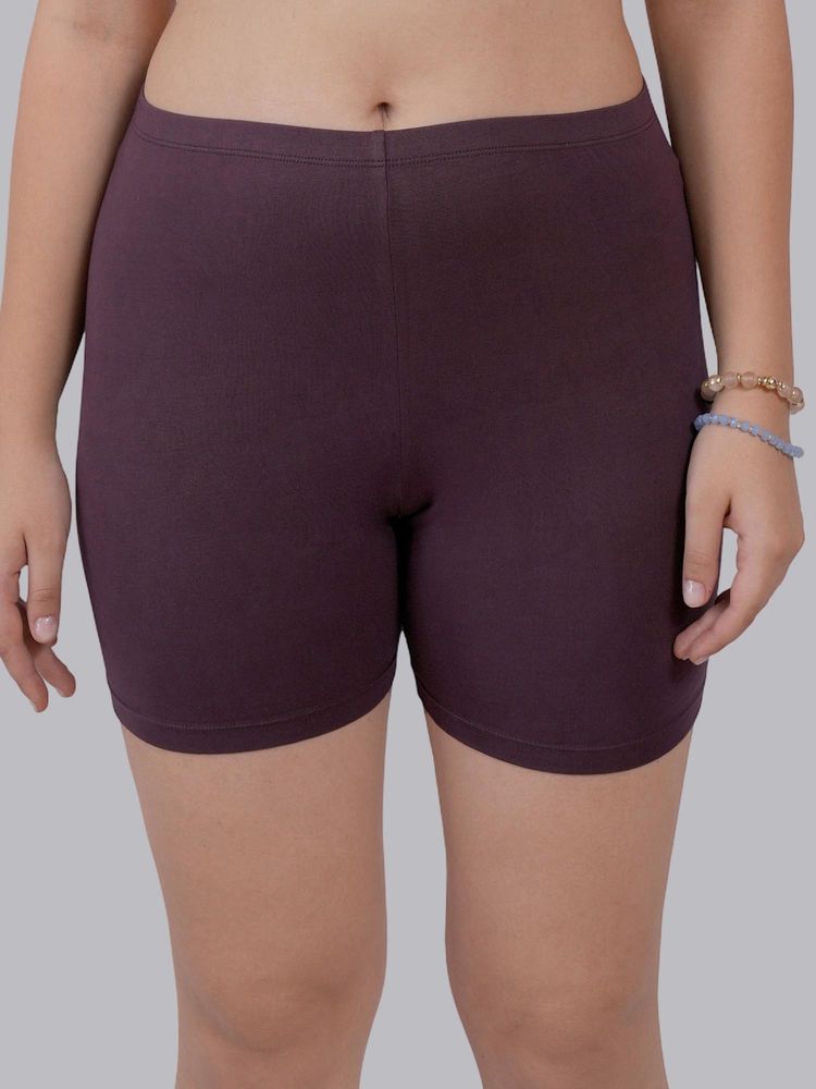 SOIE Purple Mid Rise Breathable Cotton Spandex Knee Length Cycling Shorts-picture-12