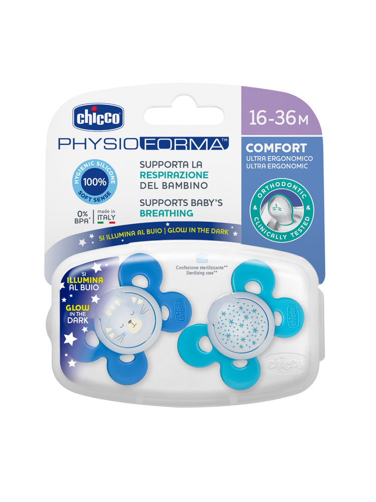 Chicco Physio Comfort Blue Lumi Soother (16-36M) - Pack of 2