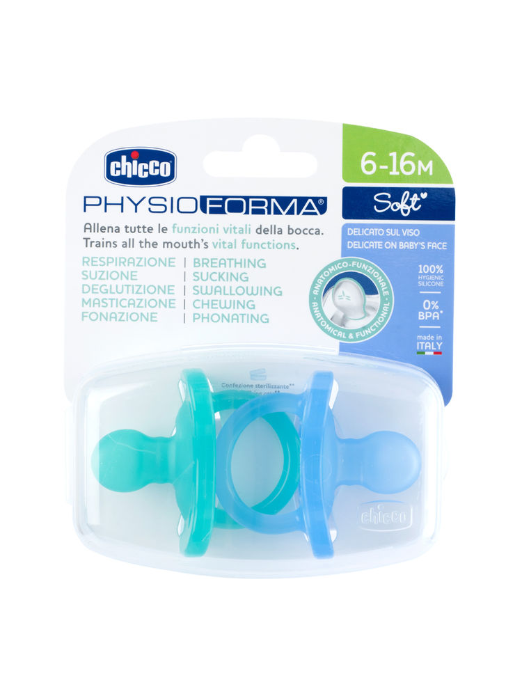 Chicco Physio Soft Silicone Blue Soother (6-16M) - Pack of 2