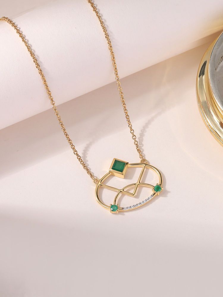 Ornate Jewels 925 Silver 18K Gold Plated Natural Green Emerald Heirloom and White Necklace-picture-31
