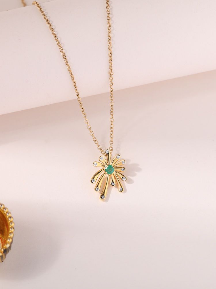 Ornate Jewels 925 Silver 18K Gold Plated Natural Emerald Sparkle and White Pendant with Chain-picture-33