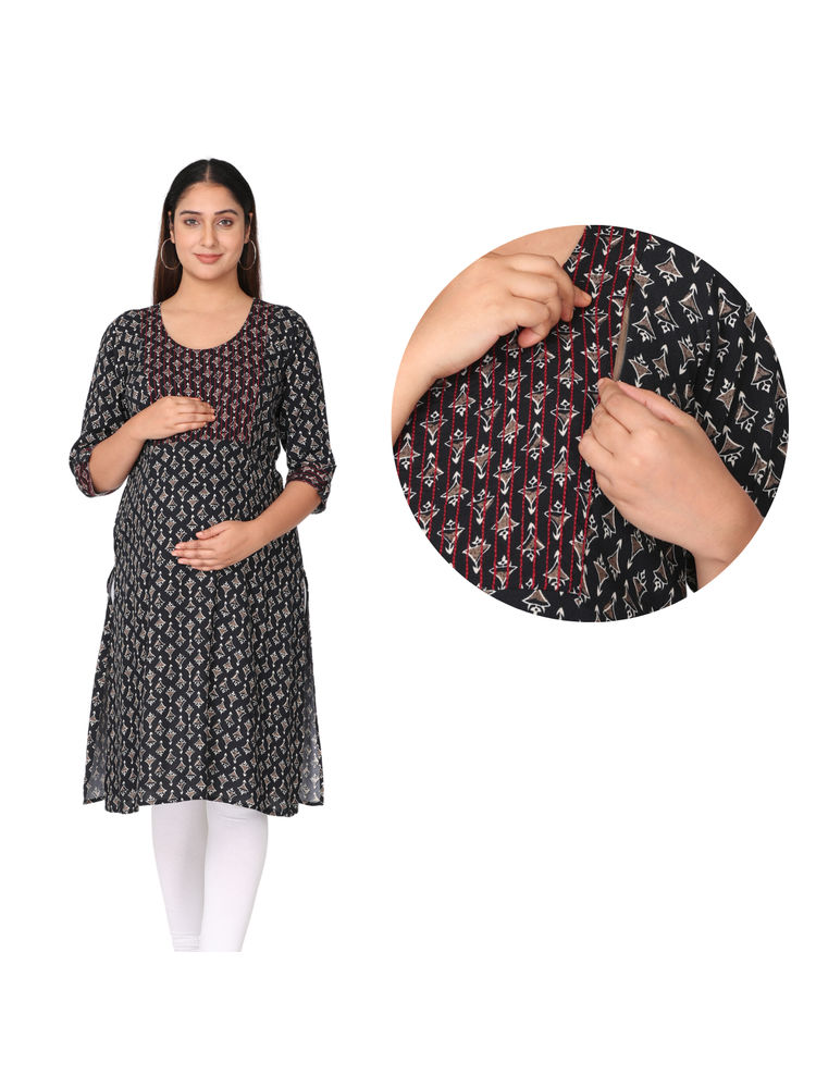 Morph Maternity Feeding Kurta With Vertical Nursing - Black-picture-14