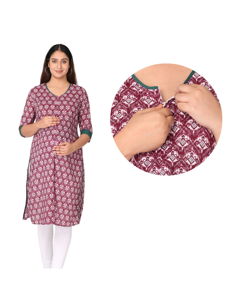 Morph Maternity Feeding Kurta With Vertical Nursing - Magenta-picture-28