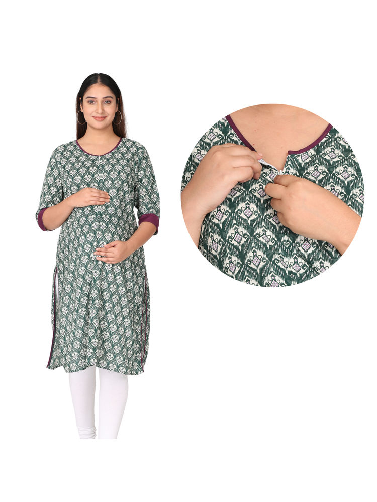 Morph Maternity Feeding Kurta With Vertical Nursing - Green-picture-11