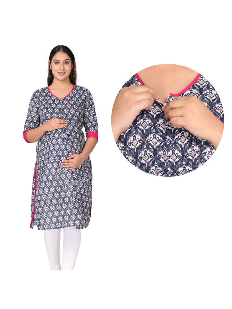 Morph Maternity Feeding Kurta With Vertical Nursing - Navy Blue-image-10