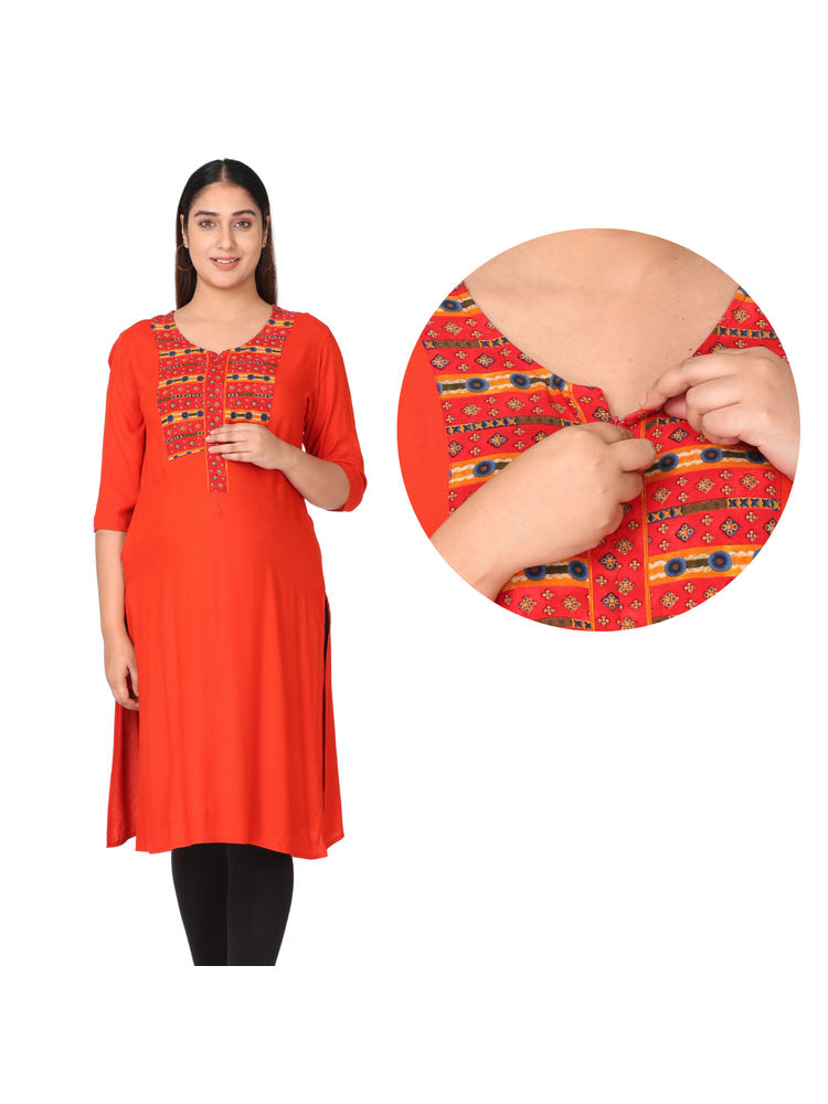 Morph Maternity Feeding Kurta With Vertical Nursing - Orange-picture-12