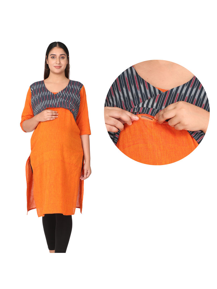 Morph Maternity Feeding Kurta With Horizontal Nursing - Orange-picture-26