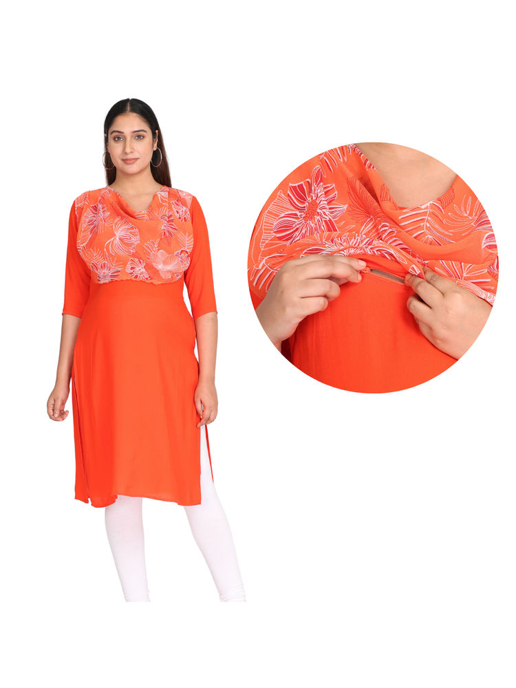 Morph Maternity Feeding Kurta With Horizontal Nursing - Orange-picture-15