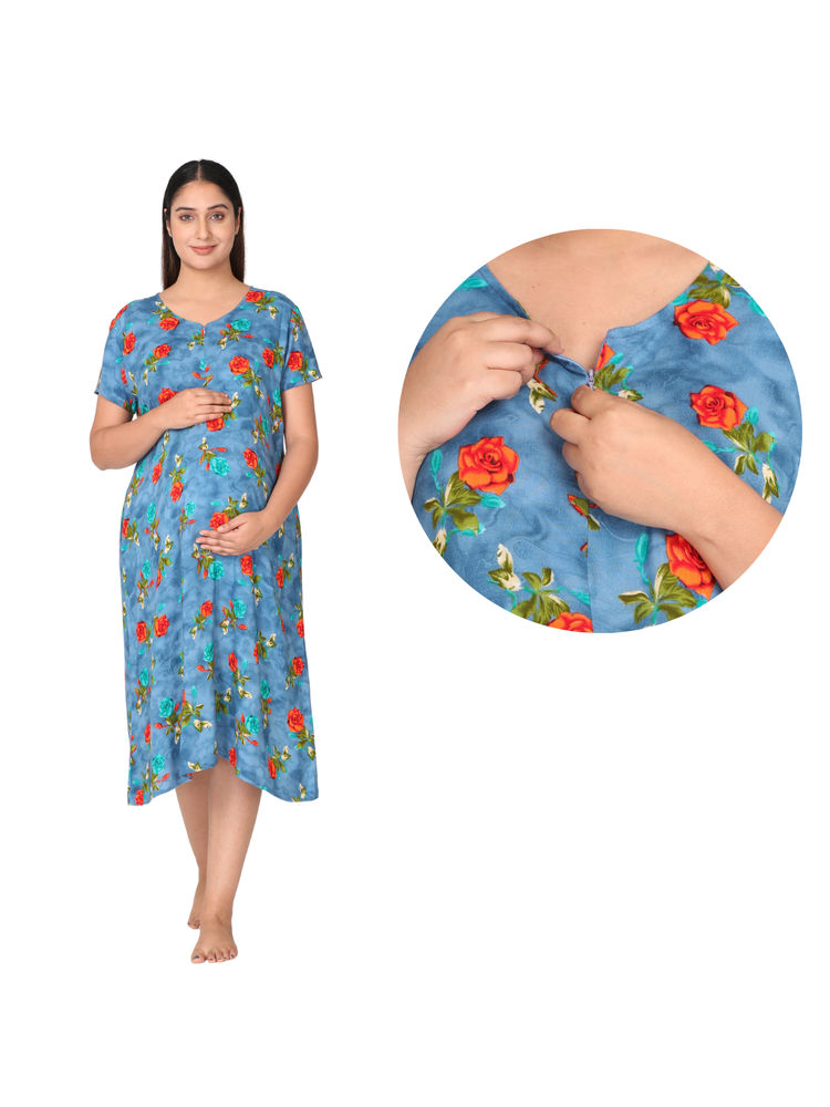 Morph Maternity Feeding Night Gown With Vertical Nursing - Blue-picture-35