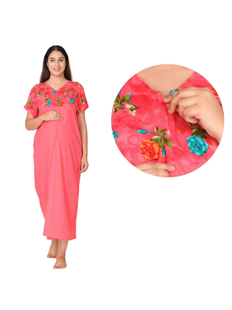 Morph Maternity Feeding Night Gown With Vertical Nursing - Red-picture-32