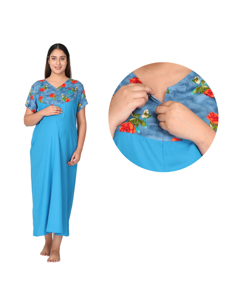 Morph Maternity Feeding Night Gown With Vertical Nursing - Blue-picture-31