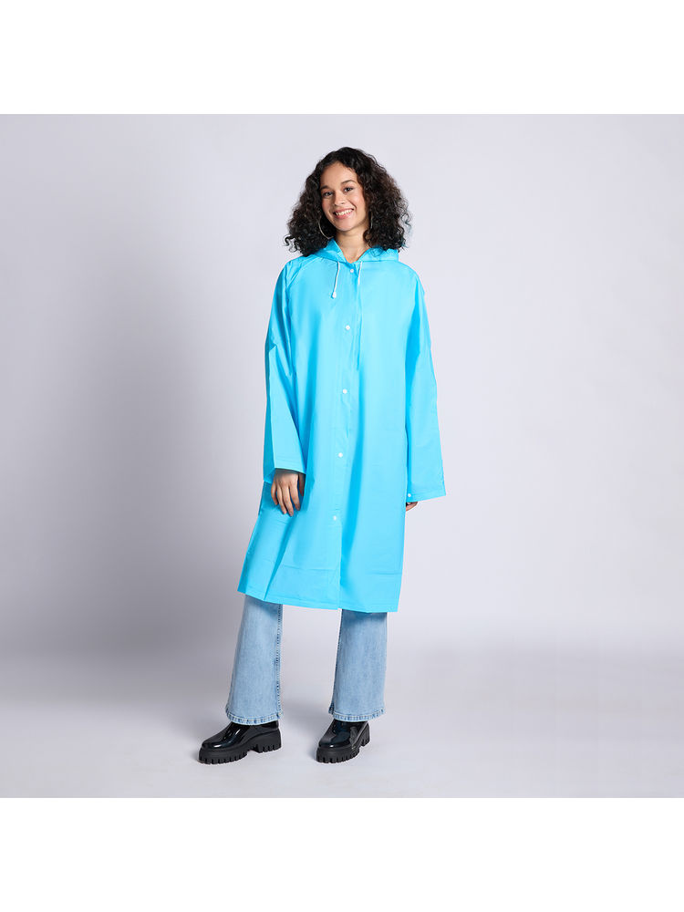 Twenty Dresses by Nykaa Fashion Blue Solid Knee Length Raincoat with Hood-picture-18