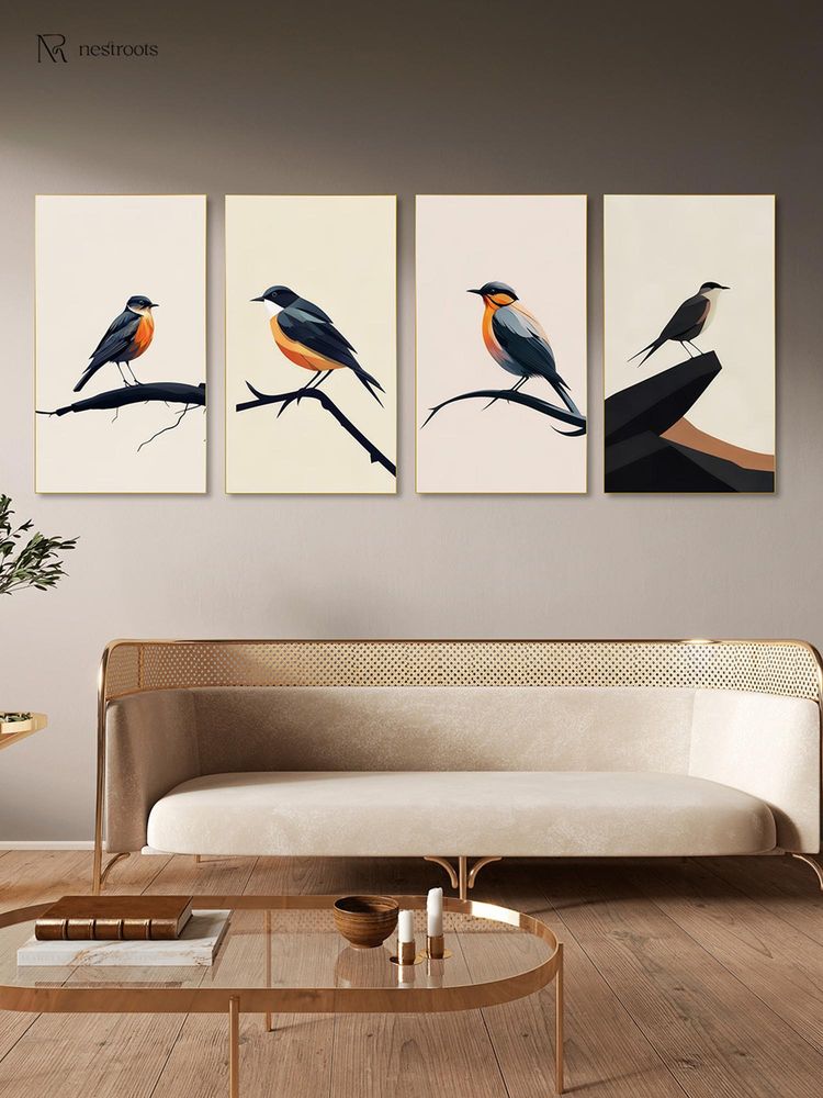 Nestroots Serene Bird Wall Art Collection Wall Painting Gold Floating Frame (Pack Of 4)-image-7